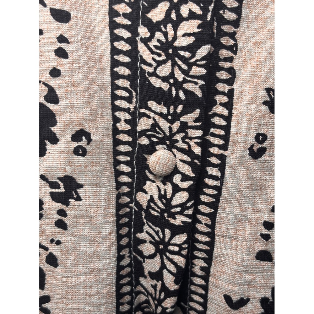 Damask Floral Ruffle Neck Boho Cottagecore Women Blouse S Beige Black - Picture 6 of 11
